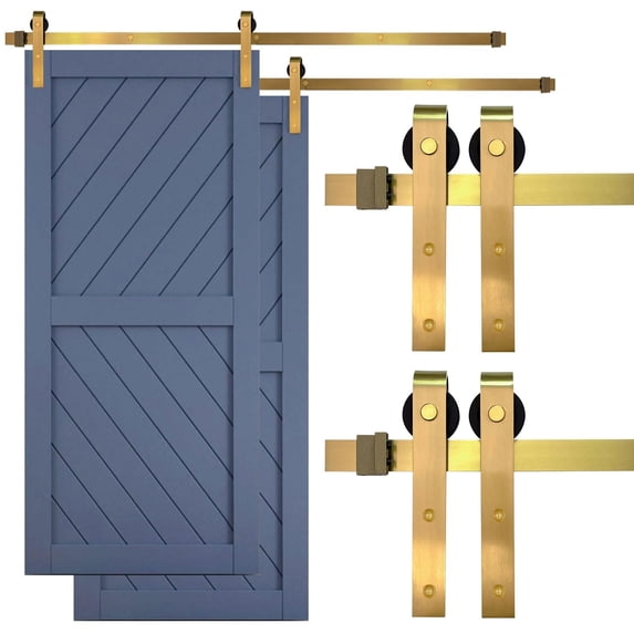 Rio Salto Gold Barn Door Hardware Kit Adjustable Length Sliding Hardware Modern Barn Interior Brushed Brass Panel Hardware Hardware Kit, 2 6ft Single Door - NO DOOR
