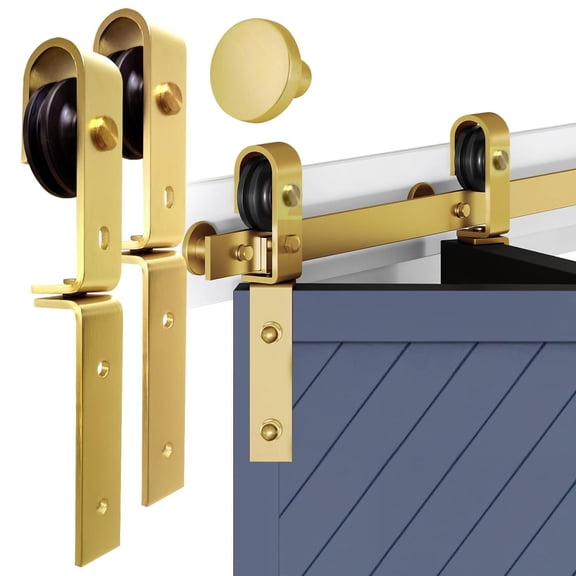 Rio Salto Gold Bifold Sliding Barn Door Hardware Kit Heavy Duty Metal Track System with Matching Knobs Gold Bi-Fold Barn Door Bifold Closet Doors, Bi-Folding 36" Track for 2 Doors, 2 Rollers No Door