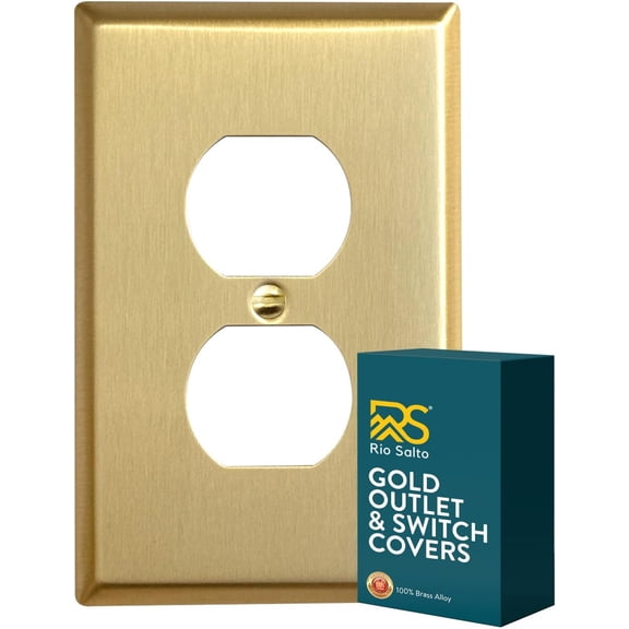 Rio Salto Gold Outlet Covers BRASS Duplex Outlet Cover Light Switch Cover Plate Brushed Brass Metal Wall Plates Receptacle Switch Plate Cover — Signature Collection, Midsize 3.13" × 4.94"