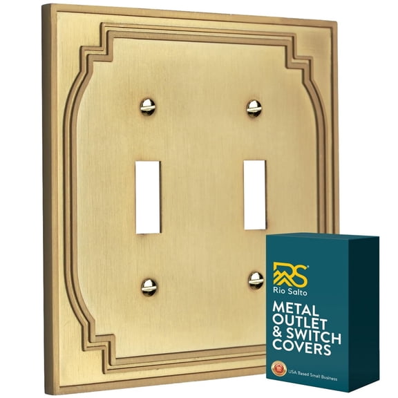 Rio Salto 2 Light Switch Cover Plate Toggle Wall Plate Cover Brushed Gold Metal Double Outlet Covers Light Switch Plate Wall Plates Double Switch Cover — Heritage Collection 2-Gang Midsize 5" X 5