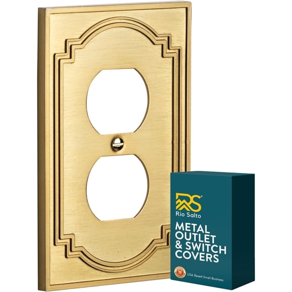 Rio Salto Gold Outlet Covers Light Switch Cover Plate Decorative Duplex Receptacle Wall Plate Metal Wall Plates 1 Gang — Heritage Collection, Midsize 5.00" × 3.13"