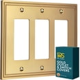 thumbnail image 1 of Rio Salto Gold 3 Light Switch Cover Plate Triple Rocker Decorator Paddle GFCI Decorative Brushed Brass Gold Metal Wall Plates — Imperial Collection, Midsize, 7.00" X 5.00, 1 of 9