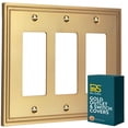 thumbnail image 1 of Rio Salto Imperial Collection Brushed Brass Gold Metal Light Switch Cover and Outlet Cover  Triple 3 Gang Rocker Wall Plate, Oversized Premium Decorative Home Hardware, Luxury Artisanal Design, 1 of 8