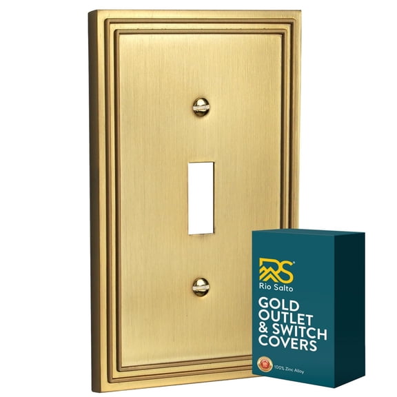 Rio Salto Imperial Collection Brushed Brass Gold Toggle Flip Switch Cover 1-Gang 5" x 3.13" Medium Size Metal Light Switch Cover Plate Heavy-Gauge Decorative Wall Plates Outlet Covers
