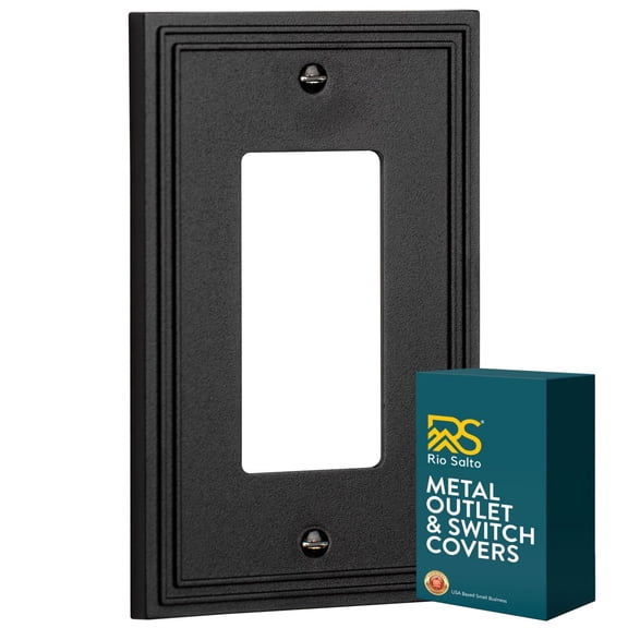 Rio Salto Imperial Collection Matte Black Metal Switch Plate and Outlet Cover Single 1 Gang Rocker Wall Plate, Oversized Premium Luxury Decorative Home Dcor Accent, Artisanal Elegant Design
