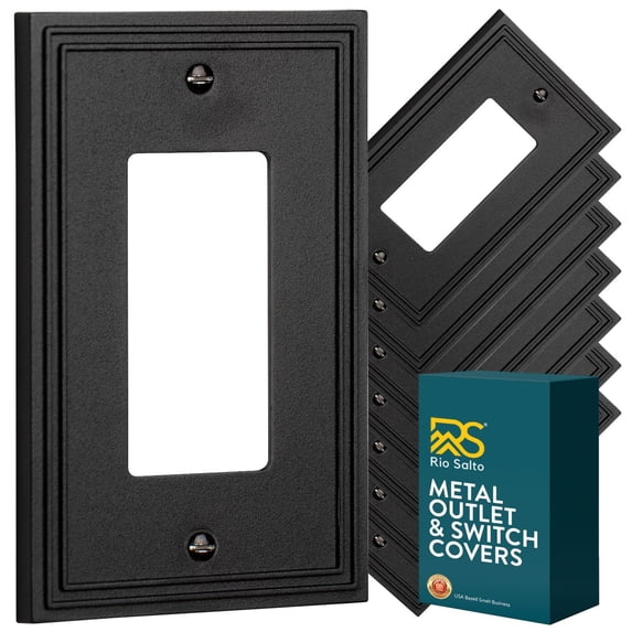 Rio Salto Imperial Collection Matte Black Metal Switch Plate and Outlet Cover Single 1 Gang Rocker Wall Plate Oversized Premium Luxury Decorative Home Decor Accent Multipack 8 Rockers