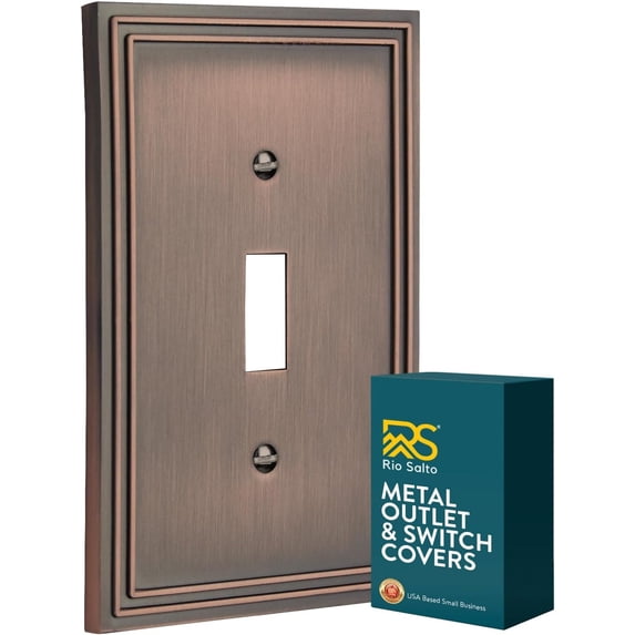 Rio Salto Toggle Light Switch Cover Plate Modern Vintage Copper Metal Flip Switch Outlet Covers — Imperial Collection, Midsize 5.00" X 3.13"