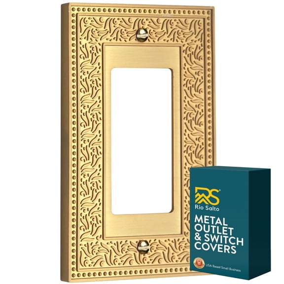 Rio Salto Laurel Collection Brushed Brass Gold Light Switch Plate Wall Plates Rocker Midsize 5" X 3.13" Metal Heavy-Gauge Decorative Outlet Cover Luxury Premium Wall Plate