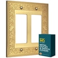 thumbnail image 1 of Rio Salto Laurel Collection Double Rocker Gold Light Switch Cover Plate  Medium 5" x 5" Brushed Brass Metal Wall Plate, Luxury Decorative 2-Gang Switch Plate Premium Heavy-Gauge Wall Plates, 1 of 9