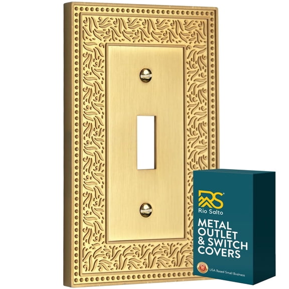 Rio Salto Laurel Collection Single Toggle Gold Light Switch Cover Plate  Medium 3" x 5" Brushed Brass Metal Wall Plate, Luxury Decorative Flip Switch Plate for Home Improvement & Living Room Decor