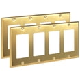thumbnail image 1 of Rio Salto Metal Gold Decorator Switch Receptacle 4-Gang 2-Pack STANDARD SIZE Metal Wall Plate Cover Light Switch Cover Wall Plate, Single Wallplate Covers Brushed Brass Rocker Hardware Included, 1 of 9