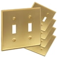 thumbnail image 1 of Rio Salto BRASS Signature Collection Metal Gold Double Toggle Light Switch Covers Wall Plate STANDARD SIZE Wallplate Decorative 2 Gang Wall Switch Plate Covers Genuine Brushed Brass 5 Pack, 1 of 9