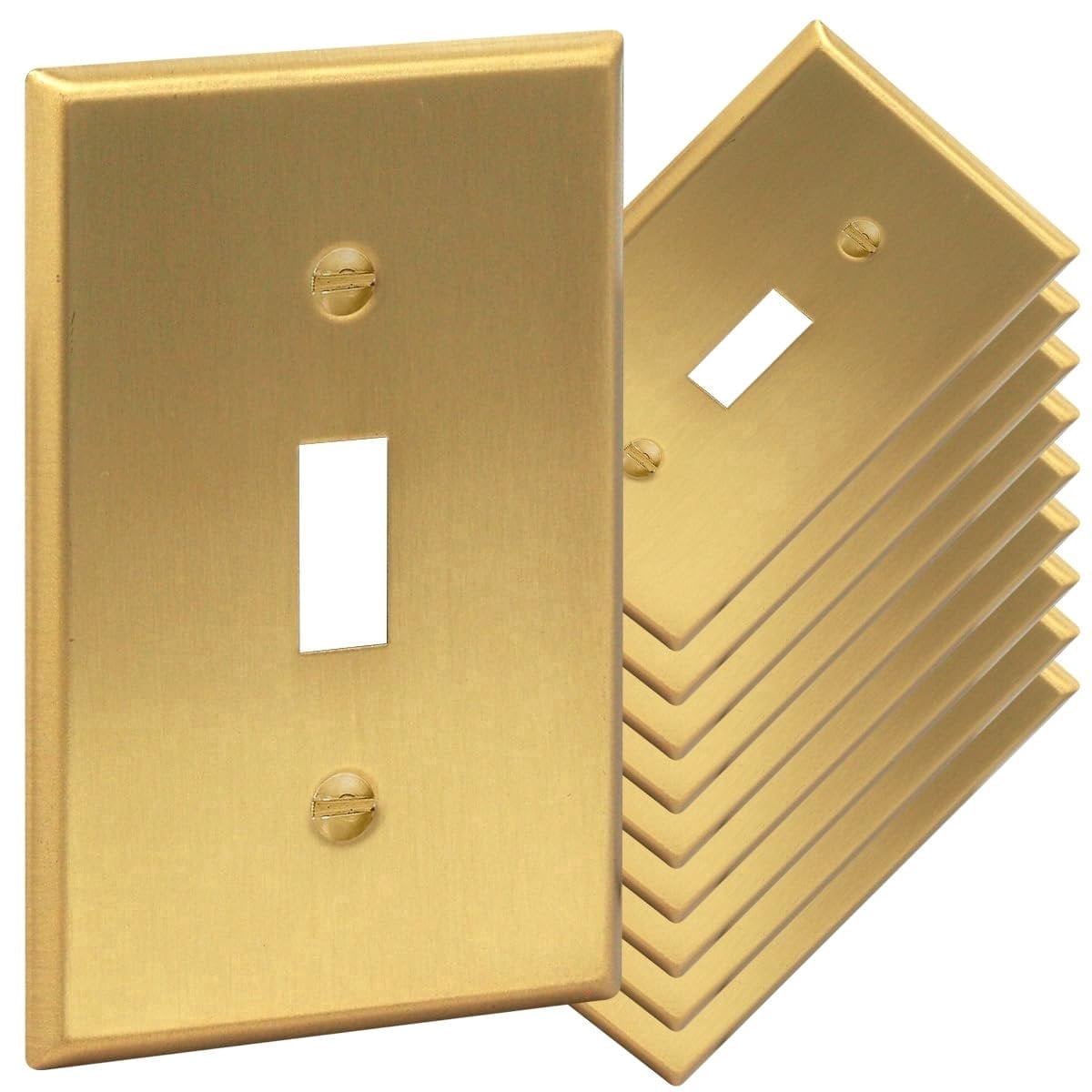 Rio Salto BRASS Signature Collection Metal Toggle Gold Outlet Cover or Light Switch Cover Wall Plate 10-Pack STANDARD SIZE Single Togle Wallplate Covers 1-Gang Brushed Brass Toggle Switch