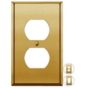 Rio Salto Metal Gold Outlet Cover or Light Switch Cover Wall Plate, Corrosion Resistant Single Duplex Receptacle Wallplate Covers 1 Gang Single Gang Standard Size, Genuine Brushed Brass 4.50" x 2.76"