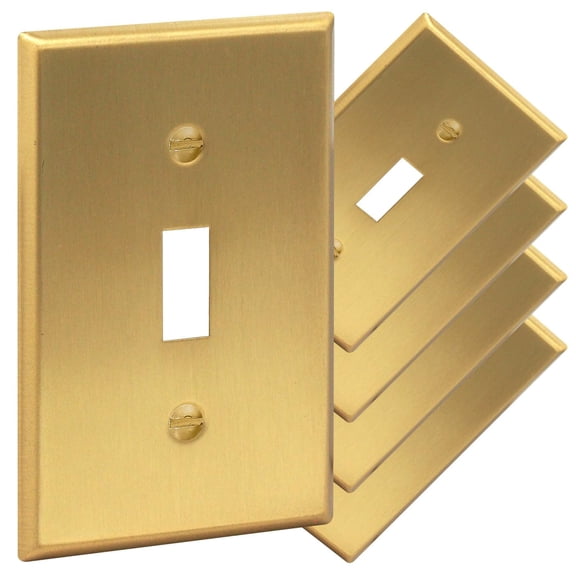 Rio Salto Metal Gold Toggle Light Switch Covers Wall Plate Single Toggle Switch Wallplate Decorative Gold 1 Gang Wall Switch Plate Covers Standard Size, Genuine Brushed Brass (5 Pack)