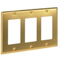 thumbnail image 1 of Rio Salto BRASS Signature Collection Metal Gold Triple Rocker Light Switch Wall Plate or Outlet Cover Decorator Receptacle Wallplate  Covers 3 Gang Brushed Brass Standard Size, 1 of 9
