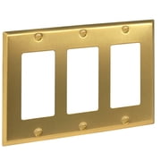 Rio Salto BRASS Signature Collection Brushed Brass Gold Metal Outlet Cover, Decorative Light Switch Cover Plate Wall Plate, Premium, Triple Rocker 3-Gang, 6.33" X 4.50" Standard Size