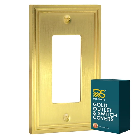 Rio Salto Metal Modern Edge Double Line Outlet Cover Light Switch Cover Plate Decorative Decorator Single Rocker Wall Plates High-Contast Yellow Gold, 1-Gang Rocker 1-Pack