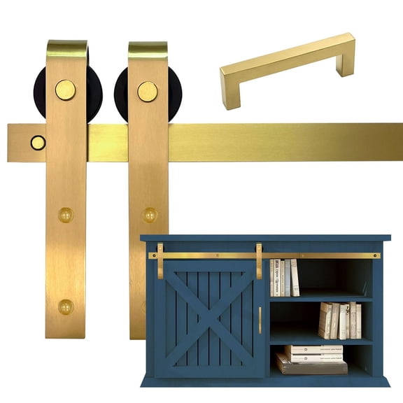 Rio Salto Mini Barn Door Hardware Kit 6FT Gold Double Cabinet Sliding Barn72" Track Set Small Hardware Set TV Stands Wardrobe Track Kit NO Cabinet Gold, 6FT Track Kit Single Door
