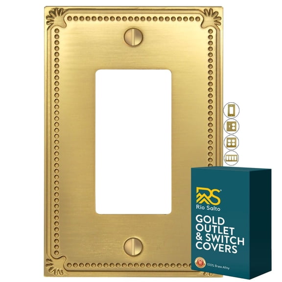 Rio Salto Pearl Collection Brushed Brass Gold Rocker Light Switch Cover Plate 1 Gang Metal Wall Plates Outlet Covers 3.13" W x 5" H Beaded Sunken Pearl Luxury Artisanal Premium Wall Plate