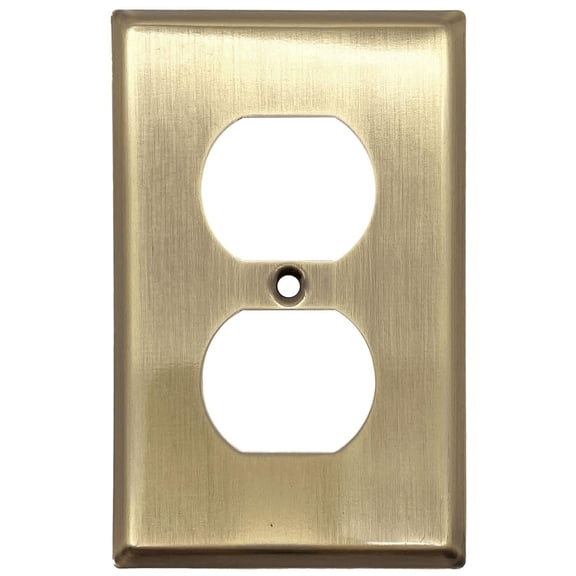 Rio Salto Signature Collection Real Brass Duplex Outlet Cover  Single 1 Gang Midsize 3.13" x 4.94" Antique Retro Light Switch Cover Plate Decorative Metal Wall Plate
