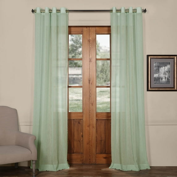 Rio Sky Grommet Solid Faux Linen Sheer Curtain (1 Panel), Rio Sky, 50W X 84L