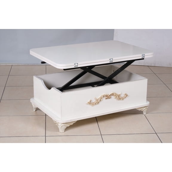 Rio Smart Coffee Table for Living Room, Adjustable Height with 1001 White Finish