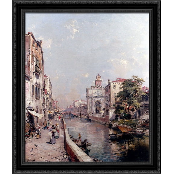 Rio St. Geronimo, Venice 28x32 Large Black Ornate Wood Framed Canvas Art by Franz Richard Unterberger