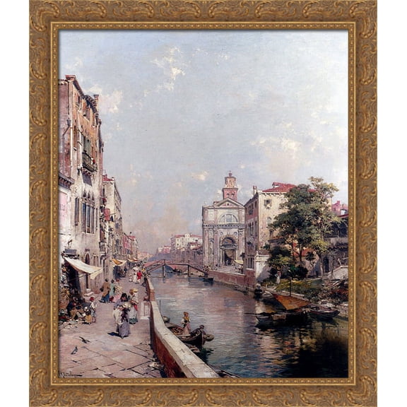 Rio St. Geronimo, Venice 28x32 Large Gold Ornate Wood Framed Canvas Art by Franz Richard Unterberger