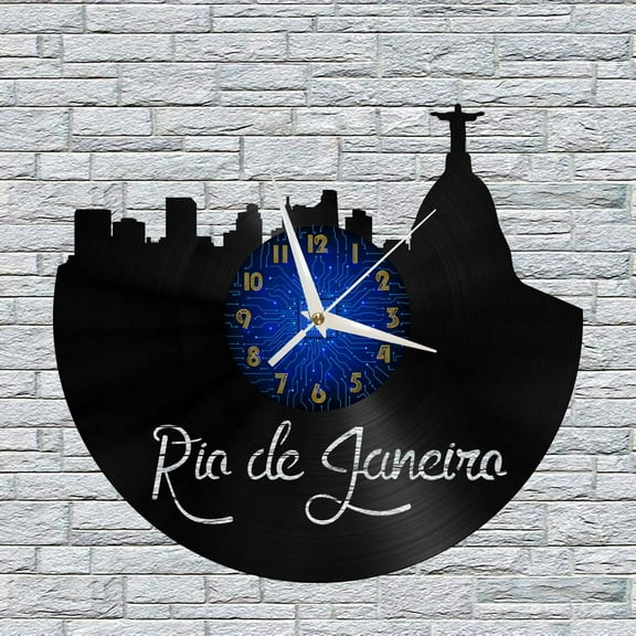 Rio de Janeiro 12 Inch Vinyl Record Wall Clock - Silent, Creative, and Unique Clock for Living Room, Entryway, or Bedroom Decor - Perfect Gift Idea(12 inchs B without LED)