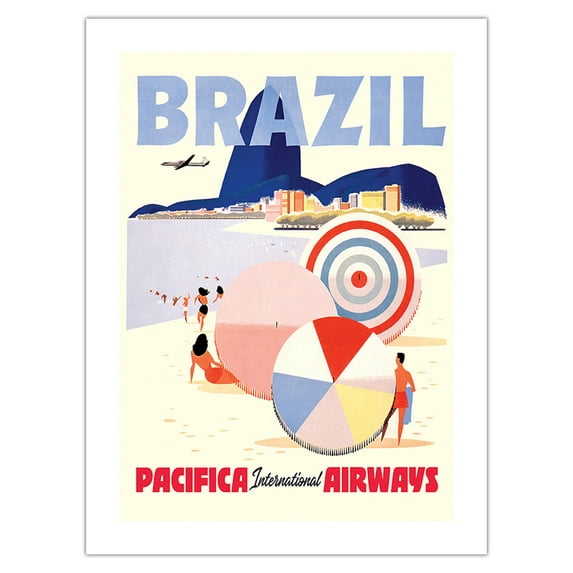 Rio de Janeiro Brazil - Pacifica International Airways - Vintage Airline Travel Poster c.1950s - Bamboo Fine Art 290gsm Paper (Unframed) 12x16in