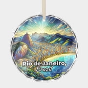 Rio de Janeiro Brazil Sugarloaf Mountain Destination Travel Souvenir Crystal Glass Christmas Ornament, 3  Flat Round Beveled-Edge Disc 0.23  Thick with Printed Image, Xmas Gift Ornaments
