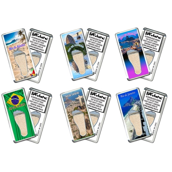 Rio de Janeiro FootWhere Souvenir Magnets. 6 Piece Set. (RIO200 - Assorted)
