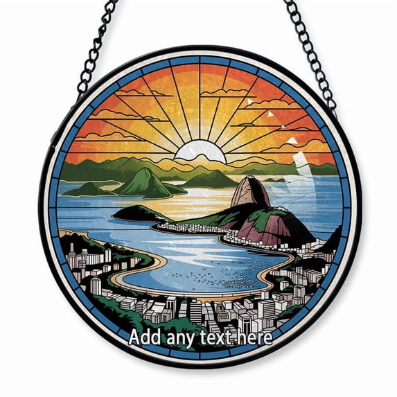 Rio de Janeiro Skyline Stained Glass Suncatcher Window Hanging – Personalized Window Hanging for Travel Memories, Trip Of The Year Gift for Couples, Families or Friends Christmas 2025