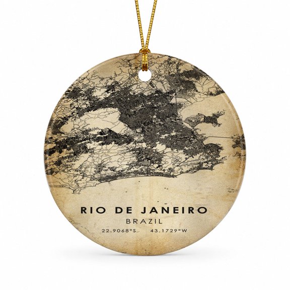 Rio de Janeiro Travel Map Ornament, Brazil Map Ornament Keepsake, Travel Souvenir, Holiday Tree Decoration
