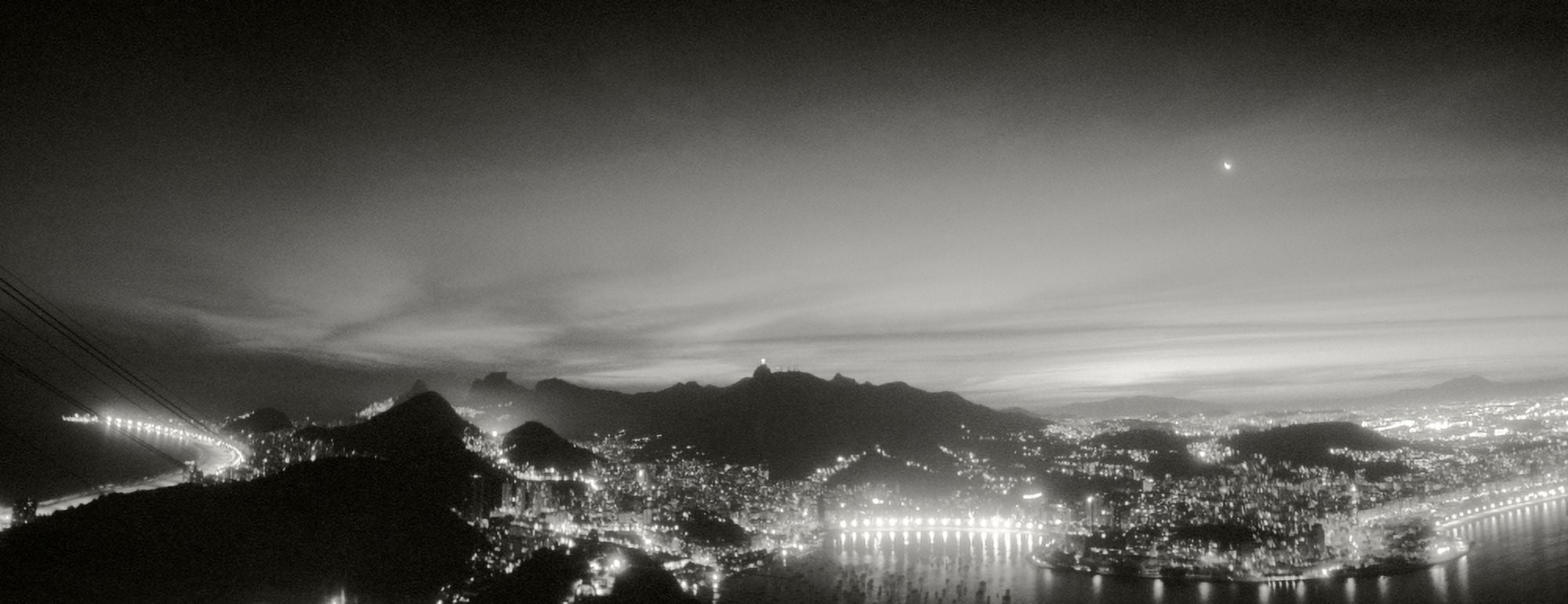 Rio de Janeiro lit up at night viewed from Sugarloaf Mountain Brazil Canvas Art - Panoramic Images (27 x 9)