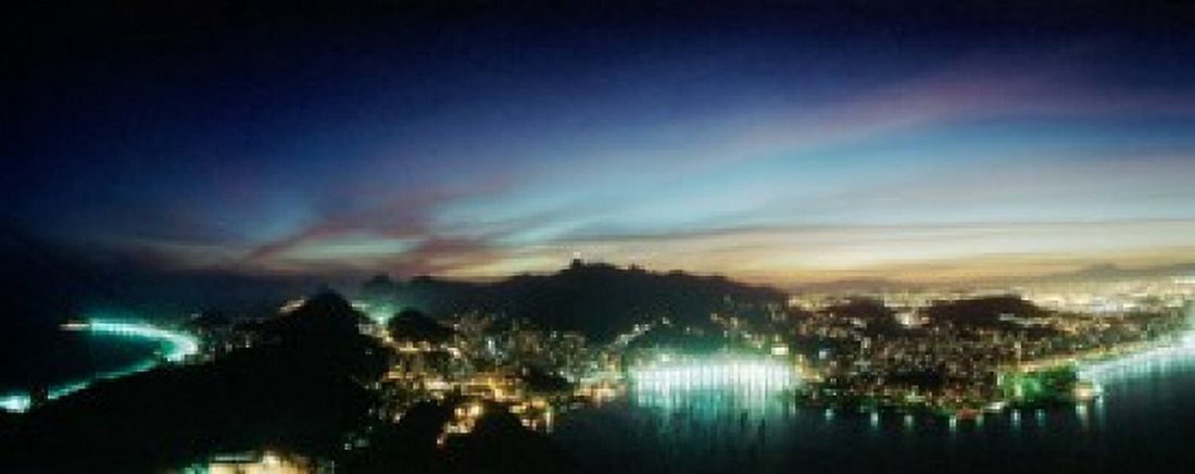 Rio de Janeiro lit up at night viewed from Sugarloaf Mountain Brazil Canvas Art - Panoramic Images (30 x 12)