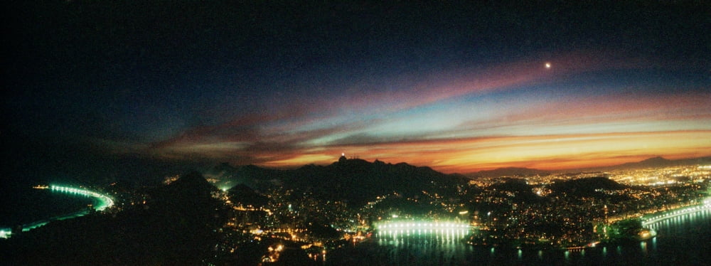 Rio de Janeiro lit up at night viewed from Sugarloaf Mountain Brazil Canvas Art - Panoramic Images (36 x 12)