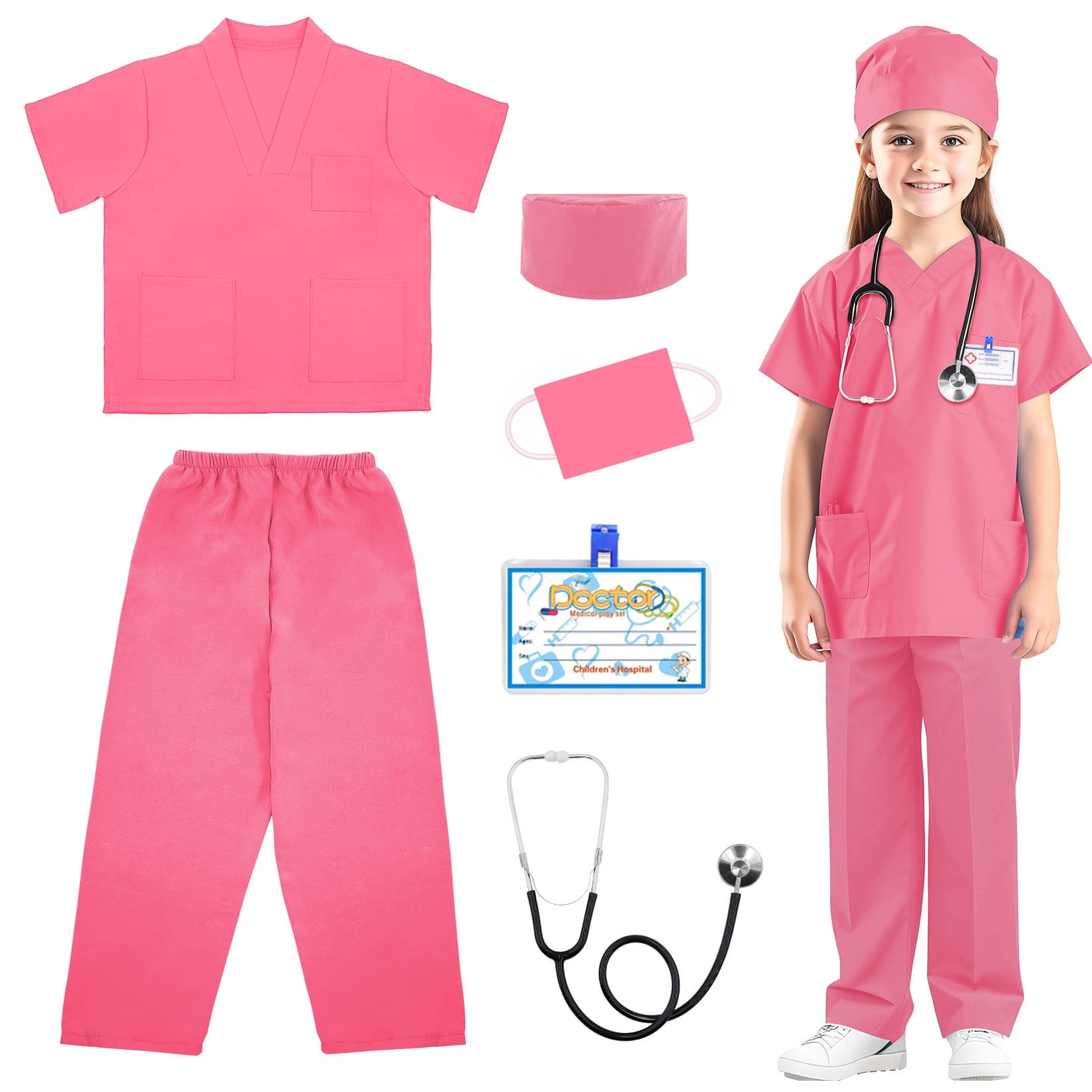 RioRand Doctor Costume for Kids,Toddler Nurse Scrubs with Accessories Dress Up Cosplay For Boys Girls 3-11 Years
