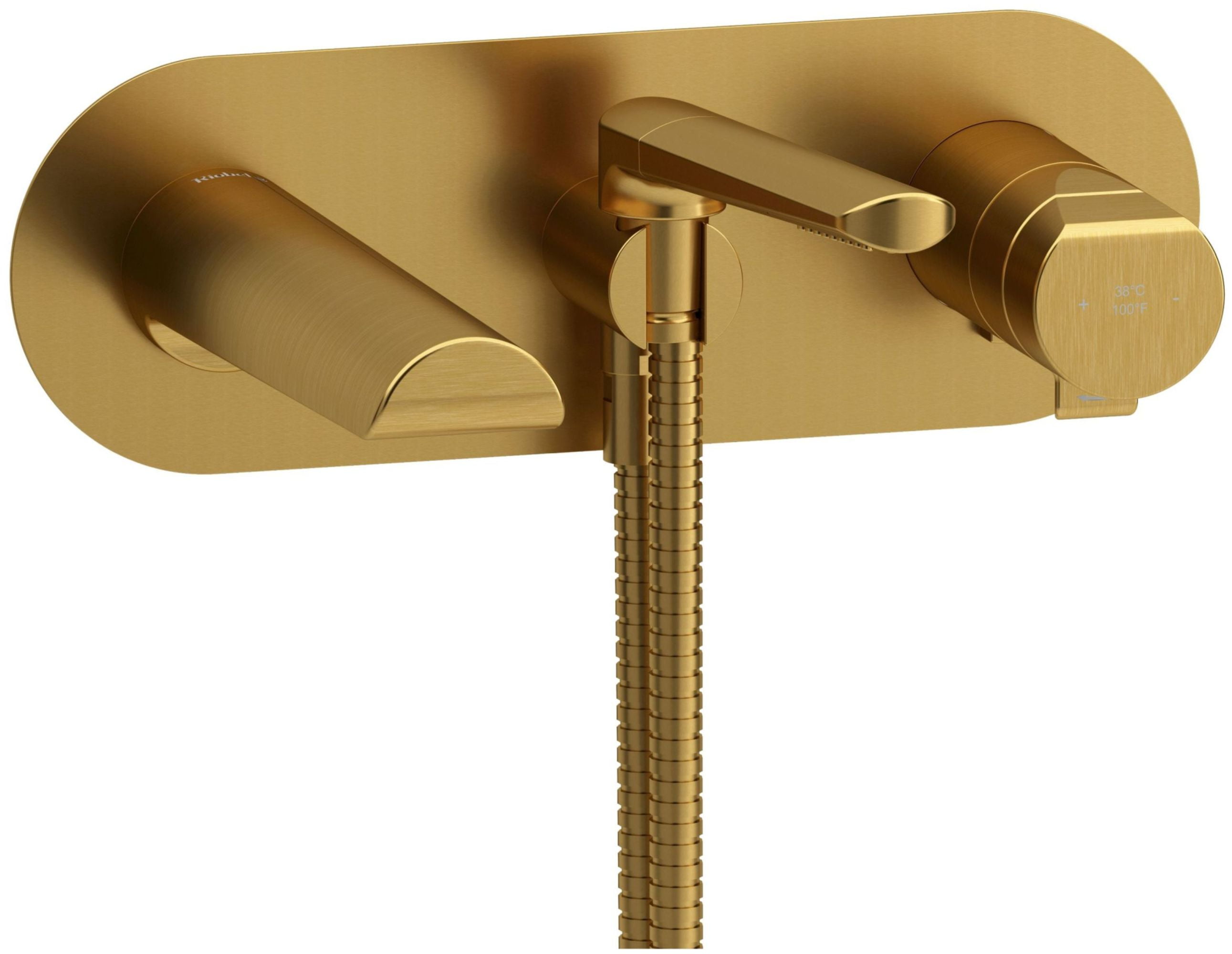Elegant Parabola Brushed Gold Double Handle Wall Mount Tub Filler
