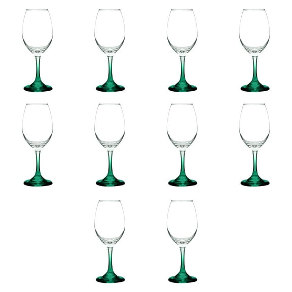 Rioja Wine Glasses with Stem 10 oz. Set of 10, Bulk Pack - Color Bottom, Perfect for Wedding, Party Favors, Birthday, Bridal Shower Gifts - Green