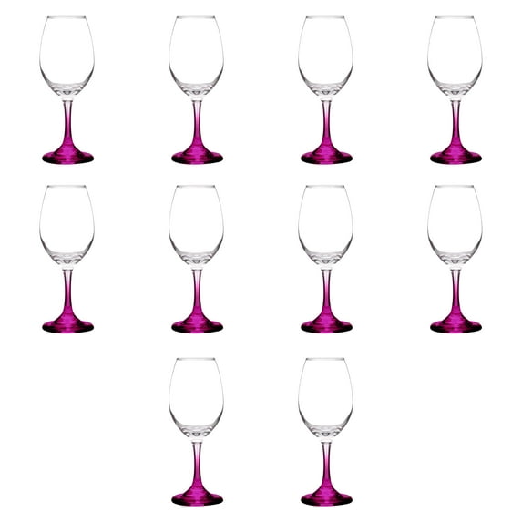 Rioja Wine Glasses with Stem 10 oz. Set of 10, Bulk Pack - Color Bottom, Perfect for Wedding, Party Favors, Birthday, Bridal Shower Gifts - Pink