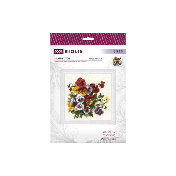 Pansy Medley Counted Cross Stitch Kit-8"X8" 14 Count