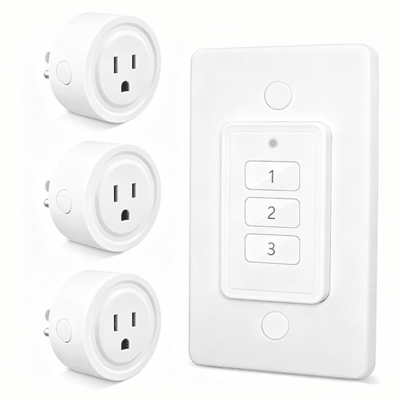 RiooCubee Wireless Wall Switch, No Wiring No Drilling, 1 Switch for 3 Outlets, Control Lamps & Appliances Remotely, 100ft, FCC RoHS, 10A 1250W