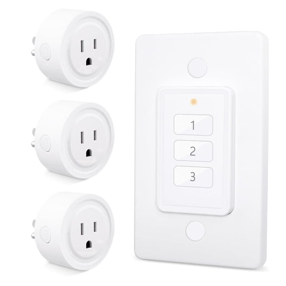 RiooCubee 656ft Wireless Wall-Switch: Remote Control Outlet 3 Pack Lights & Small Appliances No Wiring 1 Remote for 3 Plugs