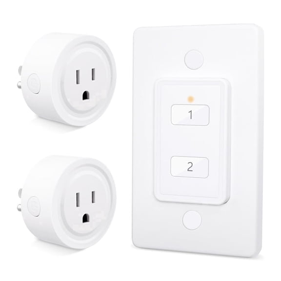 RiooCubee Mini Wireless Remote Control Outlet Plug Adapter (2 Pack) with Remote, 2 Channel Wall Switch, 656ft Control Range for Indoor Lamps and Home Appliances, No Hub Required, 10A/1100W, White