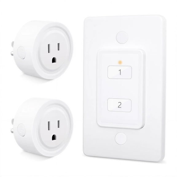 RiooCubee Mini Wireless Remote Control Outlet Plug Adapter (2 Pack) with Remote, 2 Channel Wall Switch, 656ft Control Range for Indoor Lamps and Home Appliances, No Hub Required, 10A/1100W, White