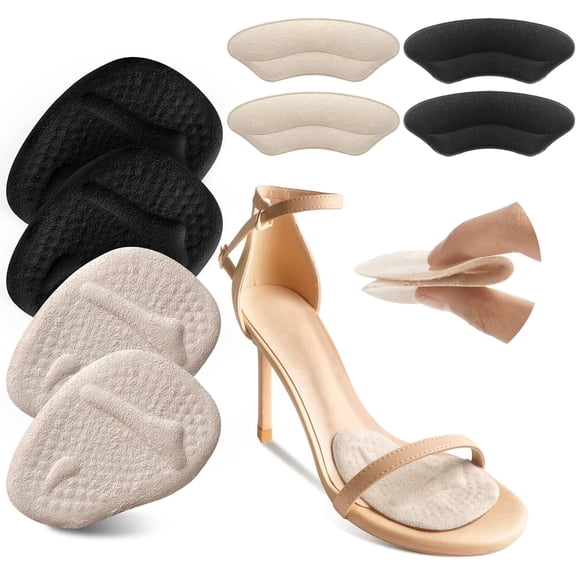 2 pairs of air cushion balls, 2 pairs of anti-slip shoe heel inserts, suitable for loose and oversized shoes, foot pain relief blister