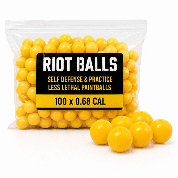Riot Balls 100 X 0.68 Cal PVC/Nylon Self Defense Less Lethal Practice Paintball