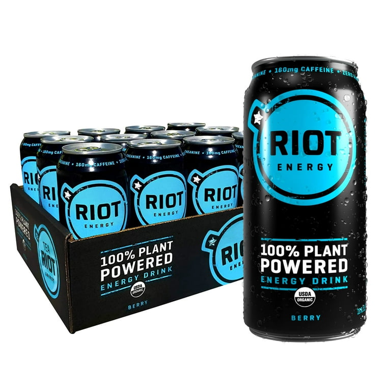 RIOT Energy Drink - 100% Plant Powered, Berry Flavor, Keto
